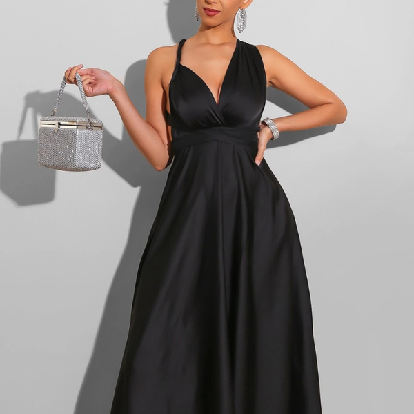 Robe longue en satin transformable