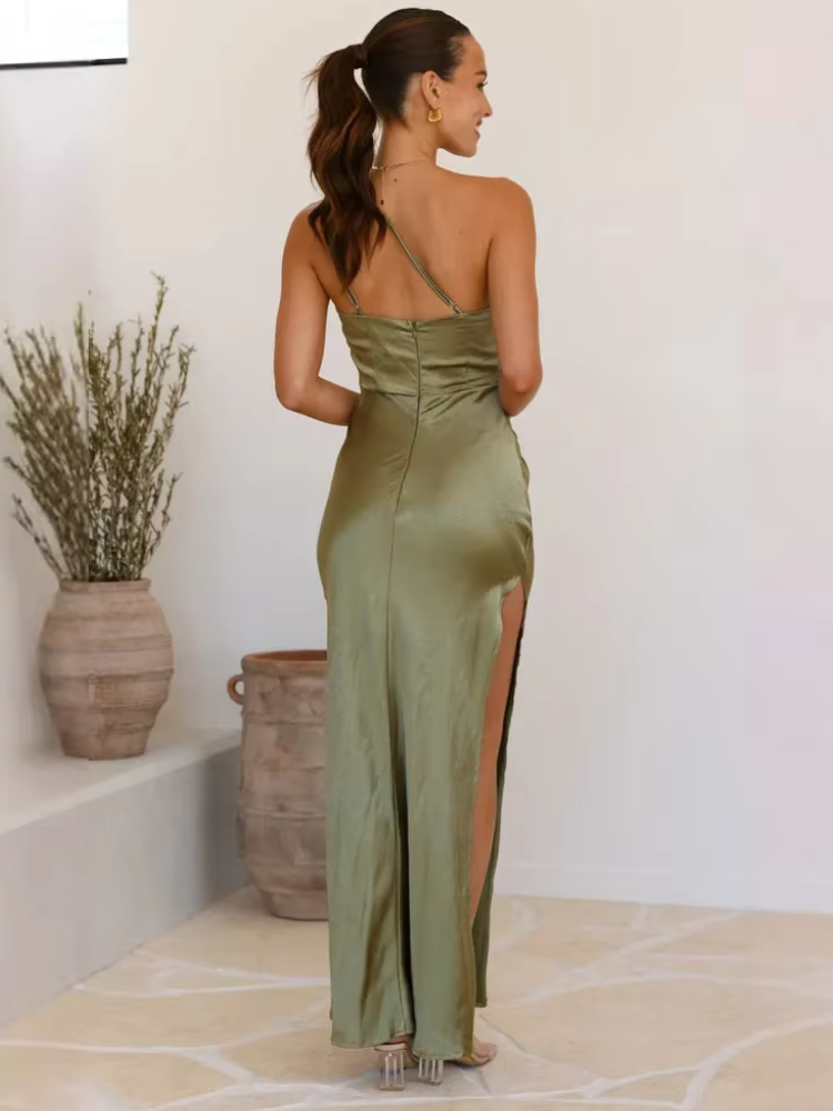 Robe longue satin bleu | Vert