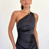 Robe longue satin bleu | Noir