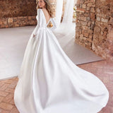 Robe mariée satin manche longue | robe en satin