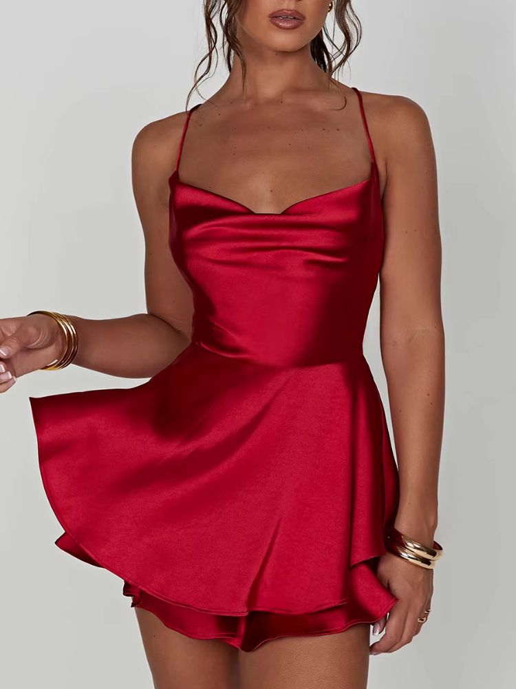 Robe combinaison satin | rouge