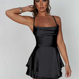 Robe combinaison satin | noire