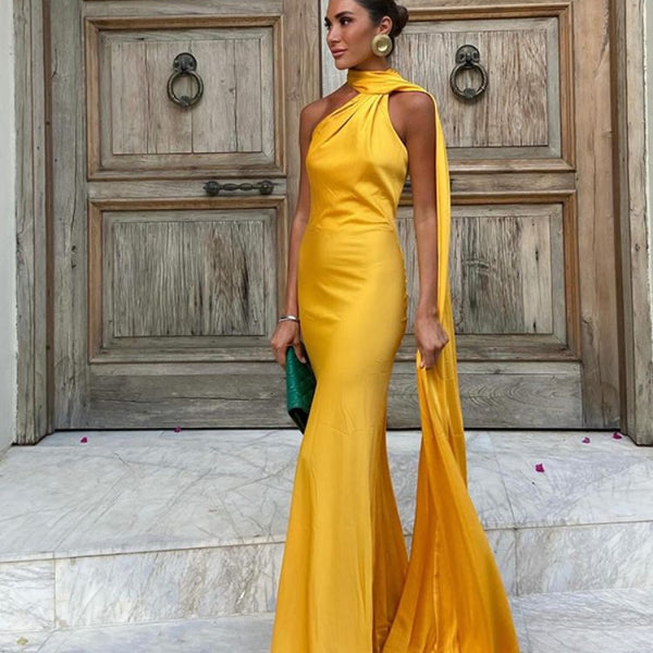 Robe satin jaune
