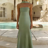 Robe satin dos nu  verte