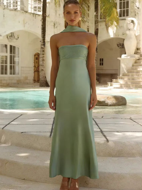 Robe satin dos nu  verte
