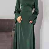 Robe satin manches longues vert