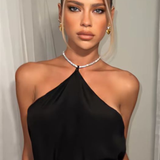 Robe satin noir courte zoom