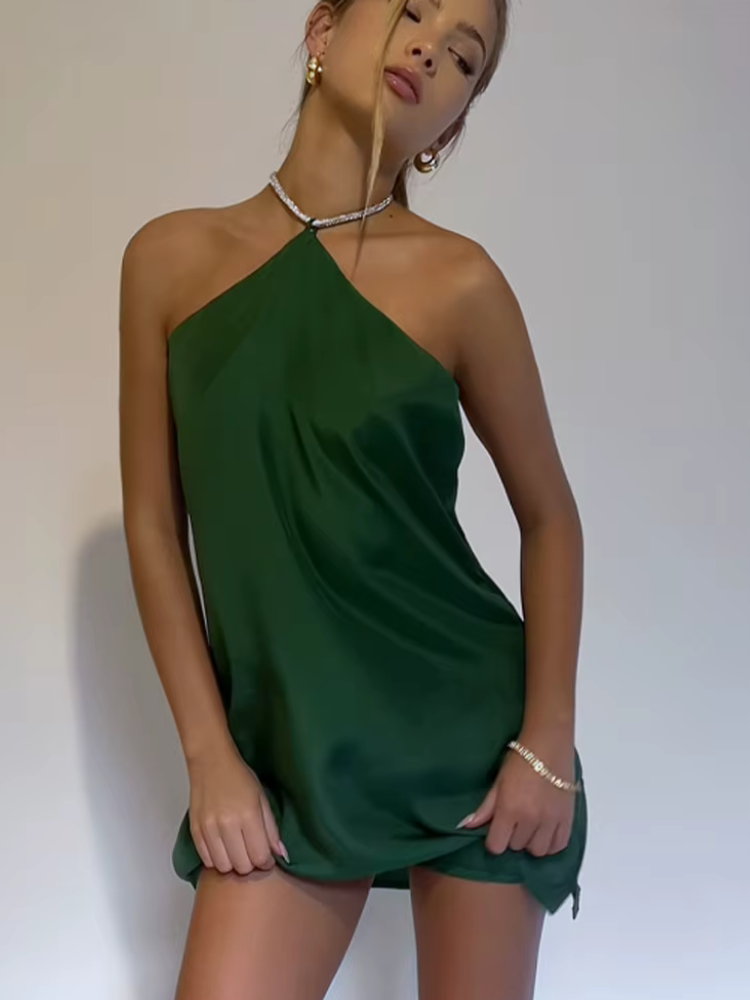 Robe satin noir courte | vert