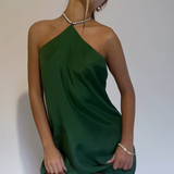Robe satin noir courte | vert