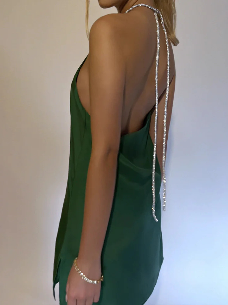 Robe satin noir courte | Vert