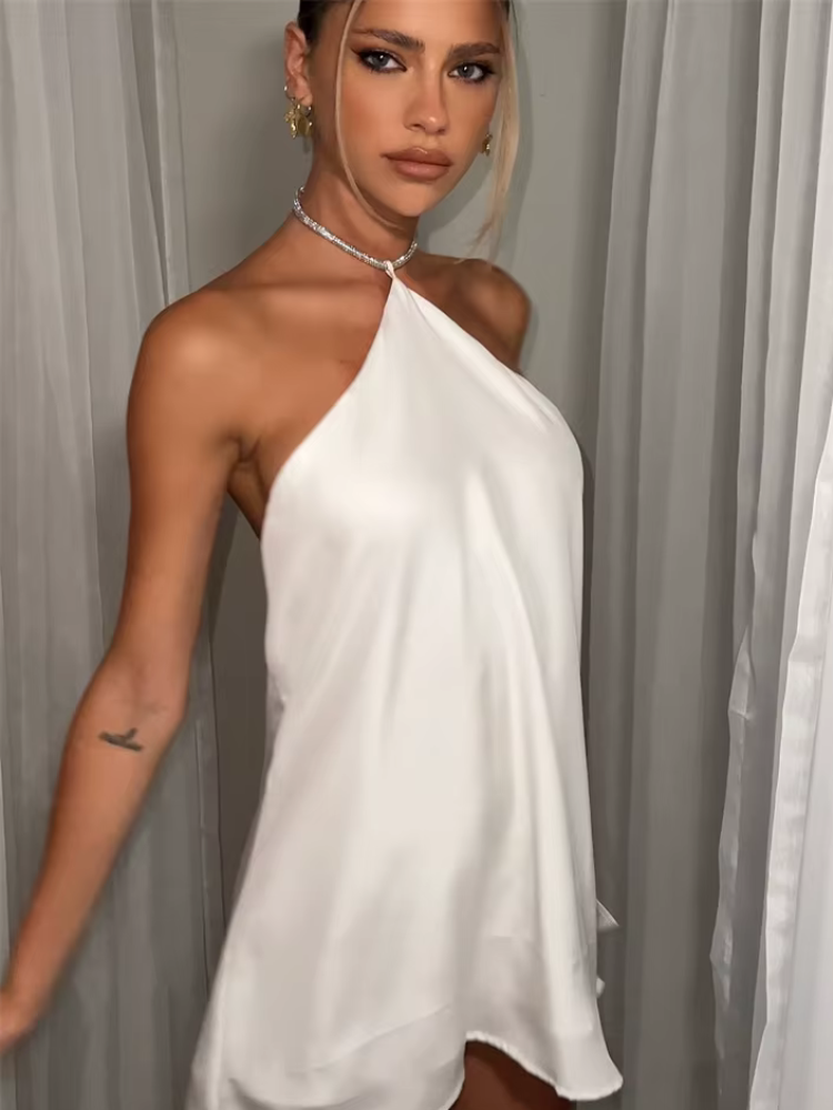 Robe satin noir courte | blanc