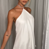 Robe satin noir courte | blanc