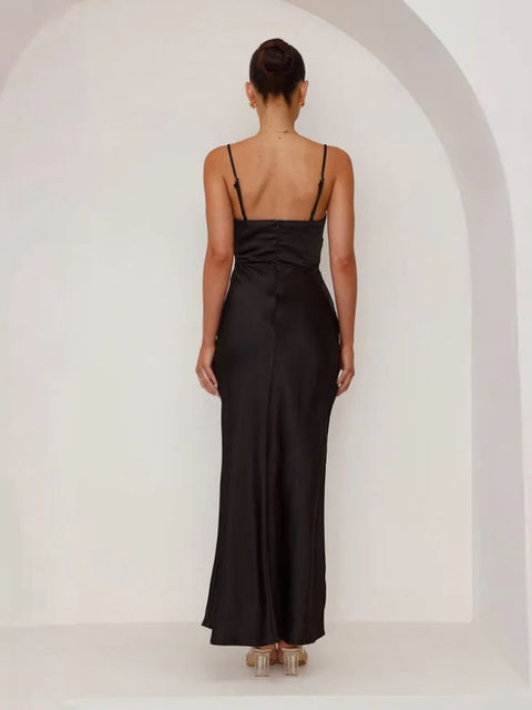 robe satin noire longue
