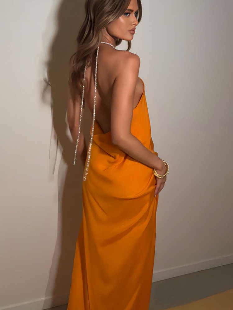 Robe satin rose poudré | orange