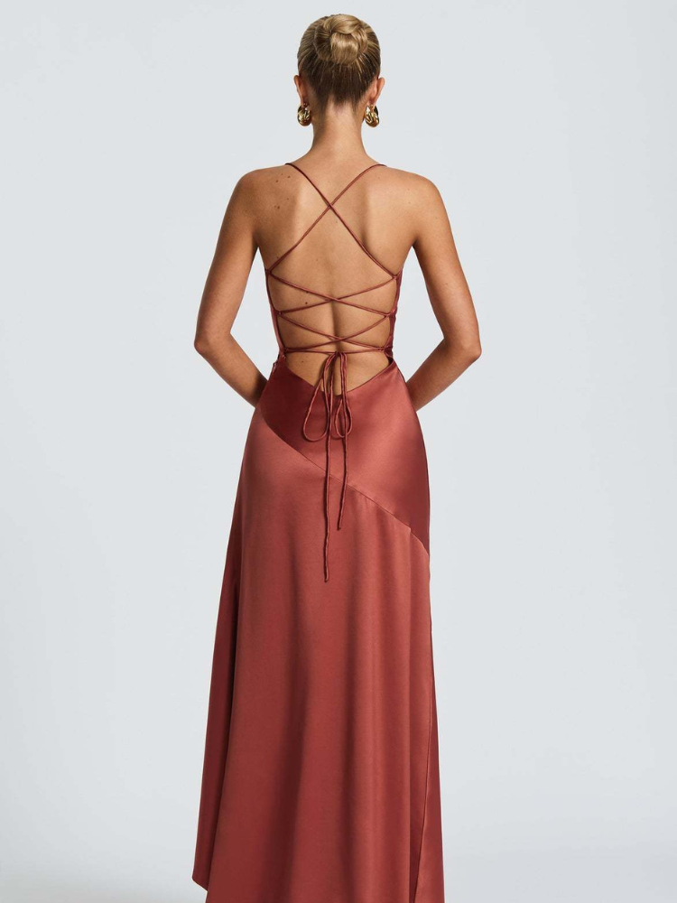 Robe satin terracotta dos