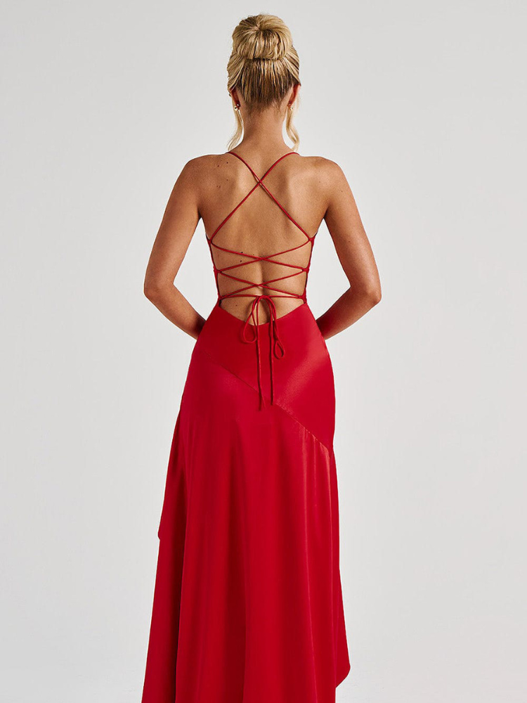 Robe satin terracotta | rouge dos