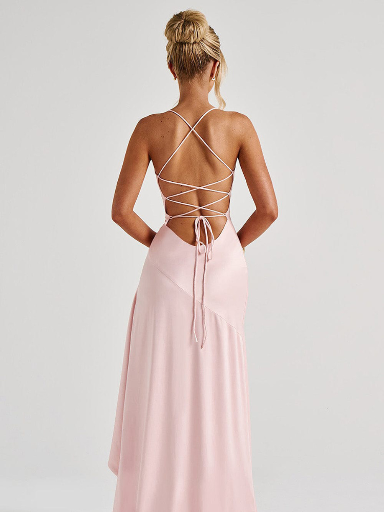 Robe satin terracotta | rose dos