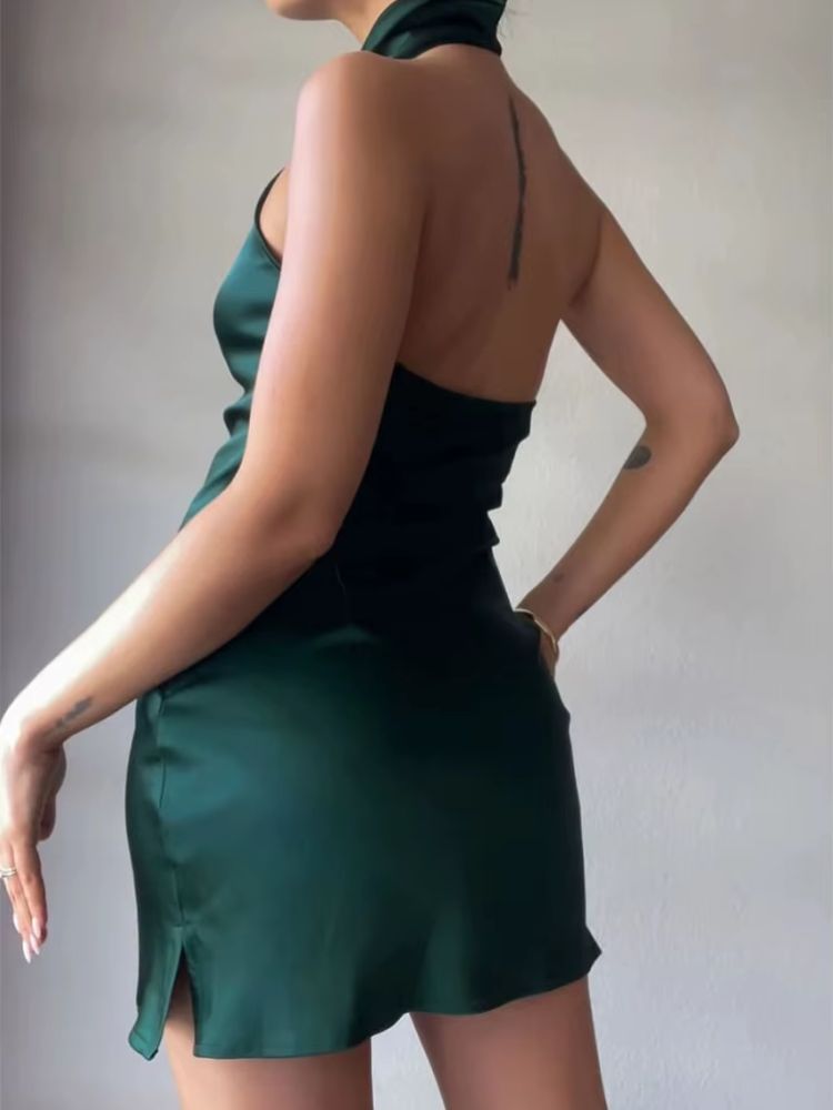 robe verte satinée