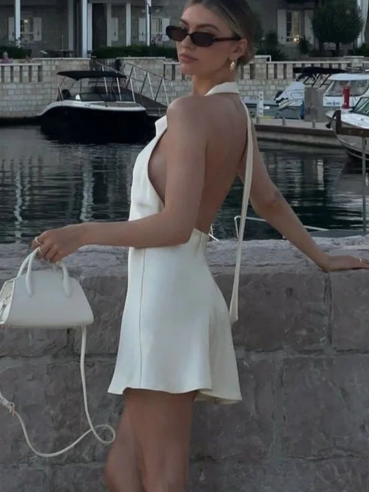 Robe blanche satin dos nu | robe en satin